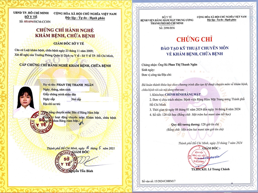 Dr. Phan Thi Thanh Ngan - Medical Practice License & Clinical Orthodontic Certification