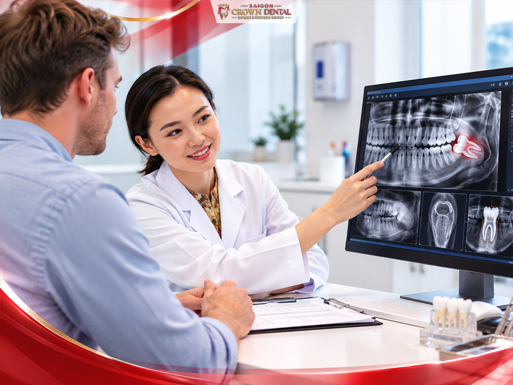 Dentist reviewing digital X-ray