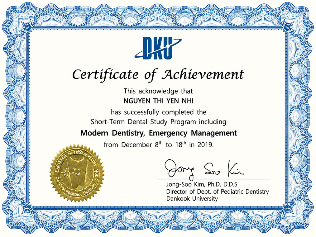 Modern Dentistry Certificate - Dr. Nguyen Thi Yen Nhi